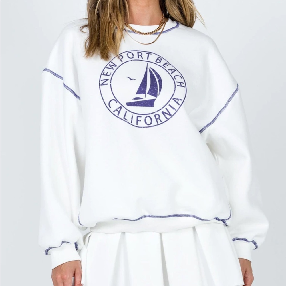 NWT Princess Polly NewPort Beach Crewneck Sweatshirt White